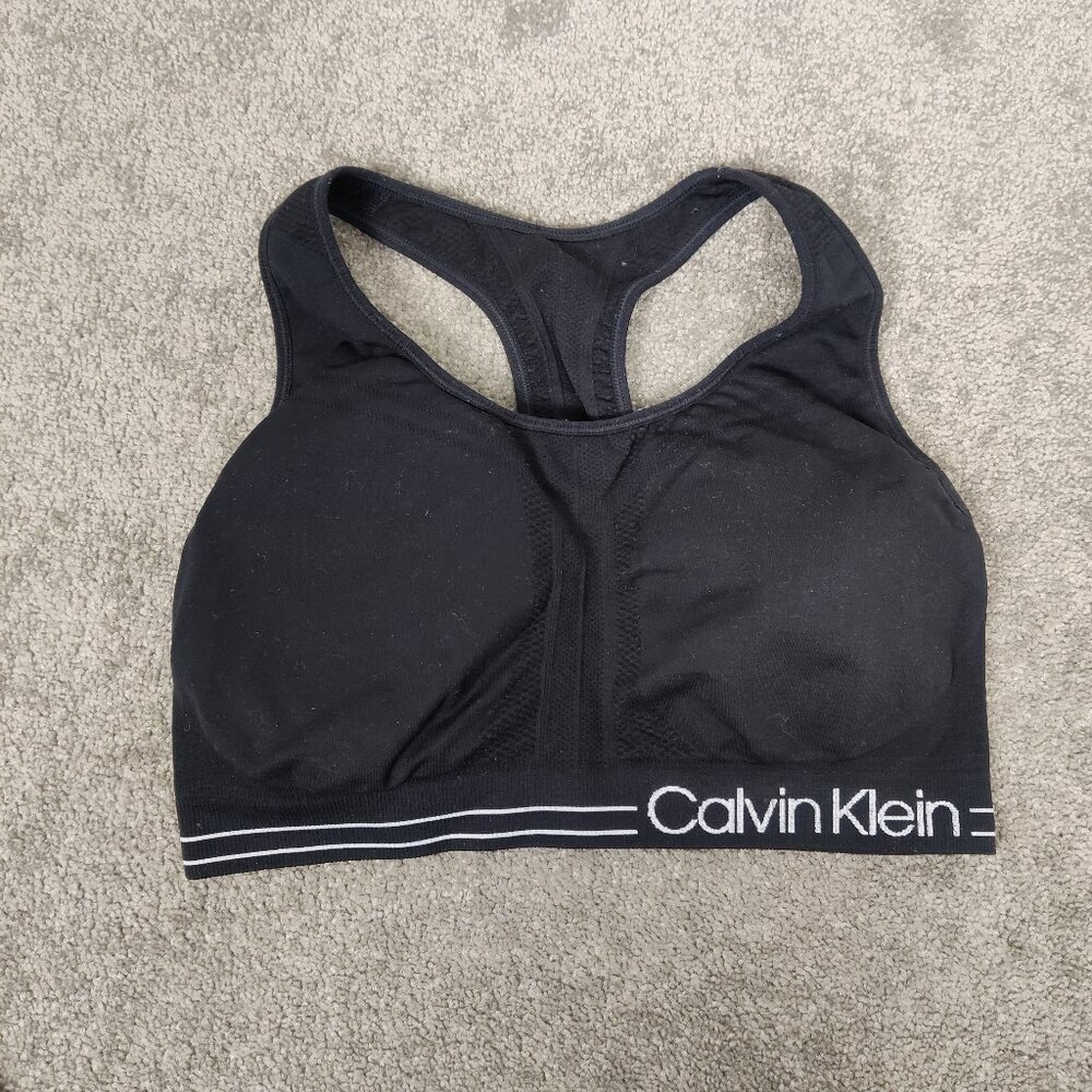 Calvin Klein Performance Women's Sport Bra Size L Black Racerback Padded Workout